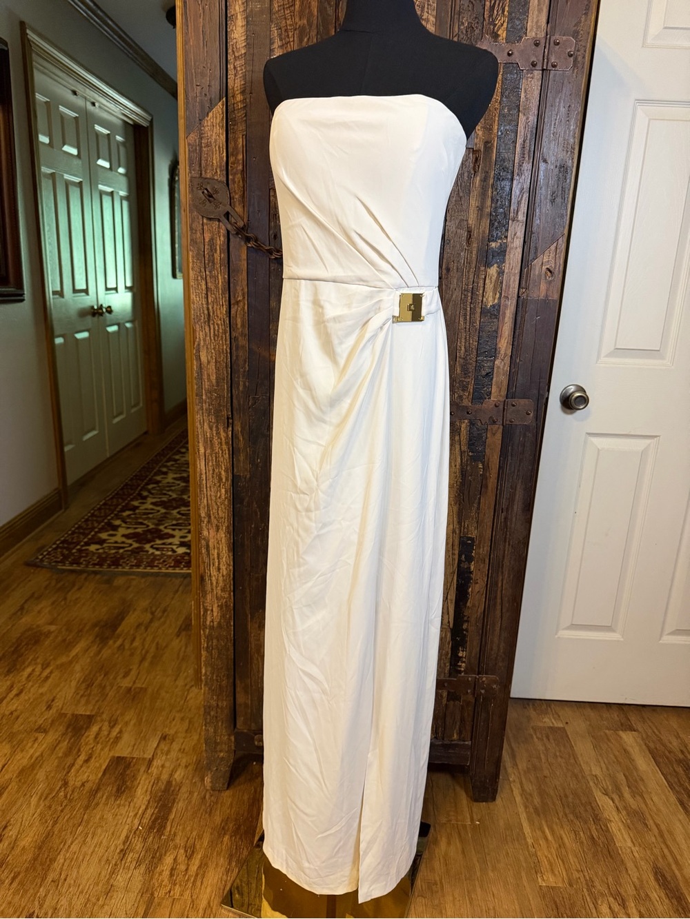Lauren Ralph Lauren Strapless Ivory Gown Formal Dress luxurious flowy Blk Tie